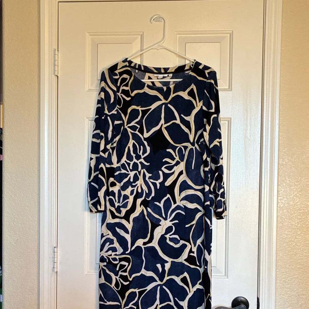 Chico's Navy and Cream Long Sleeve Dress - Picture 1 of 7
